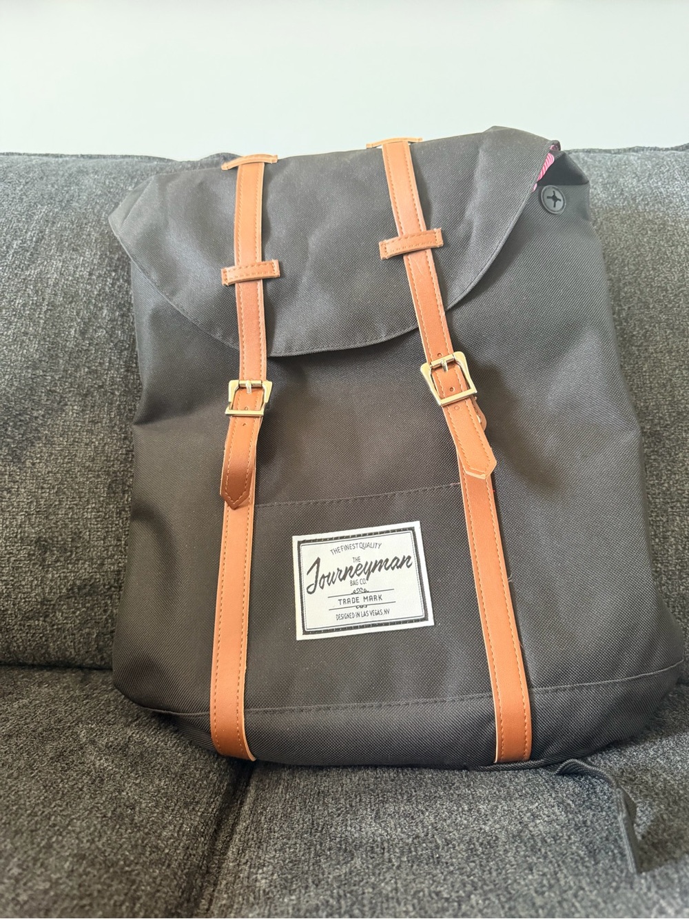 Brown Canvas Backpack with Tan Straps